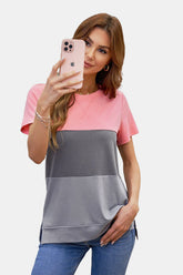 Color Block Round Neck Tee - Shah S. Sahota